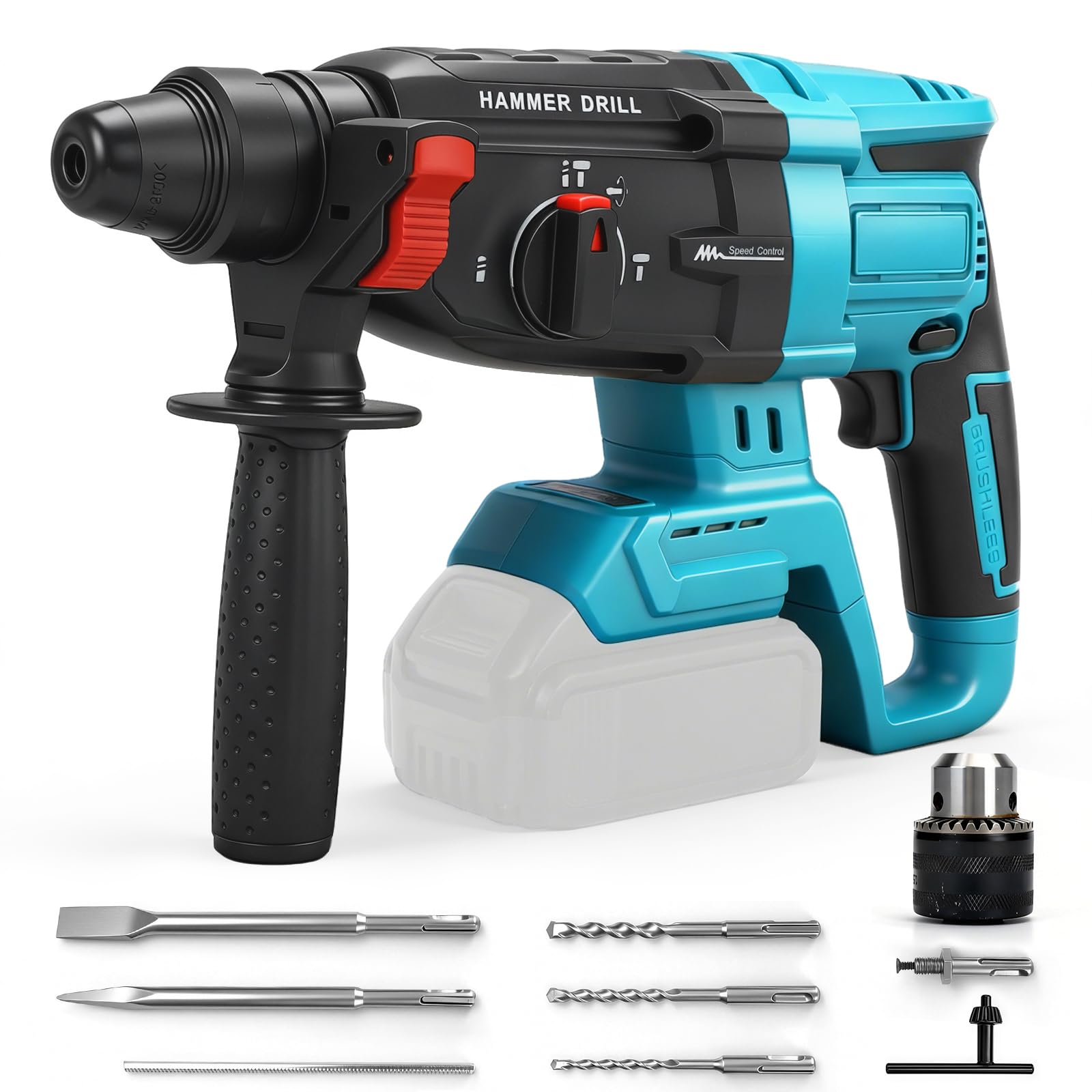 Battery Hammer Drill Compatible with Makita 18V Battery (No Battery), SDS-Plus Brushless Hammer Drill 2.6J with 3 Modes and 360° Adjustable Handle for Concrete Metal Wood