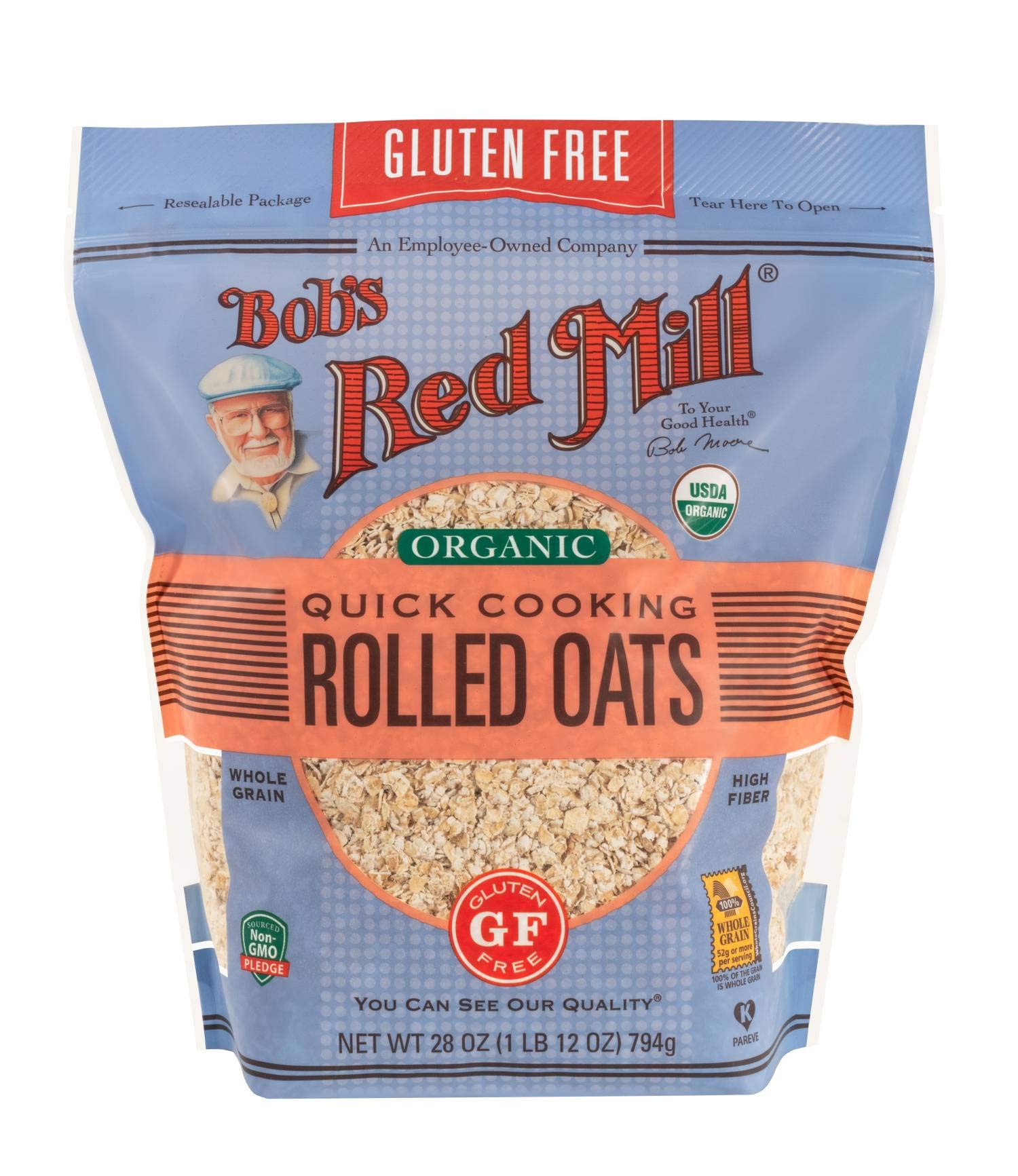 Bob's Red Mill Gluten Free Organic Quick Cooking Rolled Oats, 28oz (Pack of 1) - Non GMO, Whole Grain, Vegan, Kosher