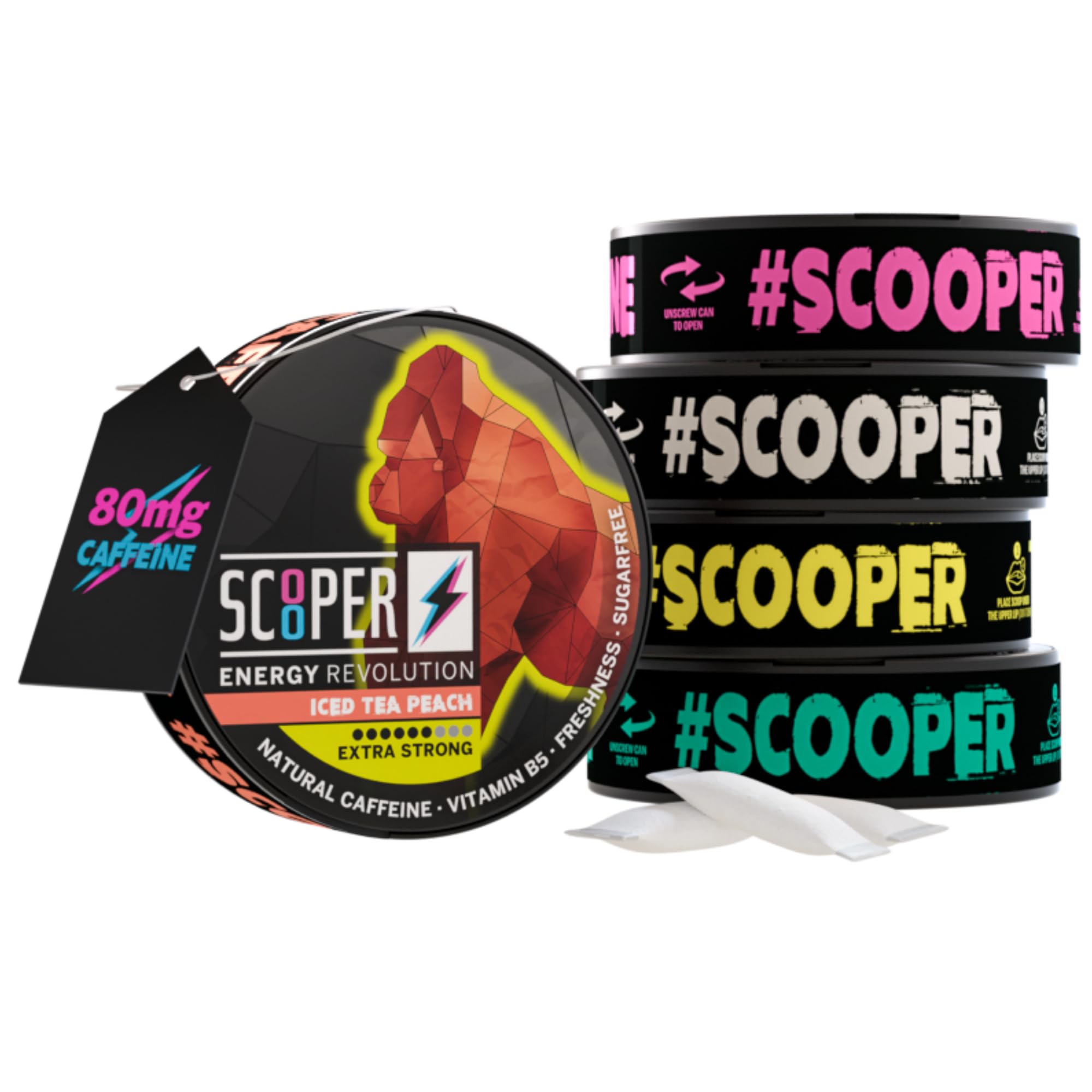 SCOOPER Energy All in one Extra Strong Box I Cool Grapefruit Fresh Mint Iced Cola Iced Tea Peach Iced Tea Lemon Extra Strong | 5 x 7,2g