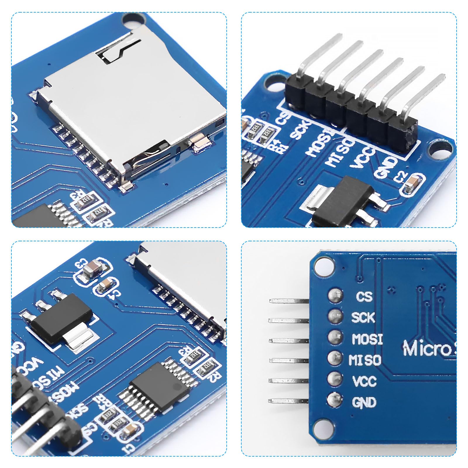 Module de carte Micro SD TF - Lecteur de carte SPI - Micro mémoire SD TF - Module de lecteur de carte mémoire avec puce de conversion de niveau pour Arduino (6 pièces)
