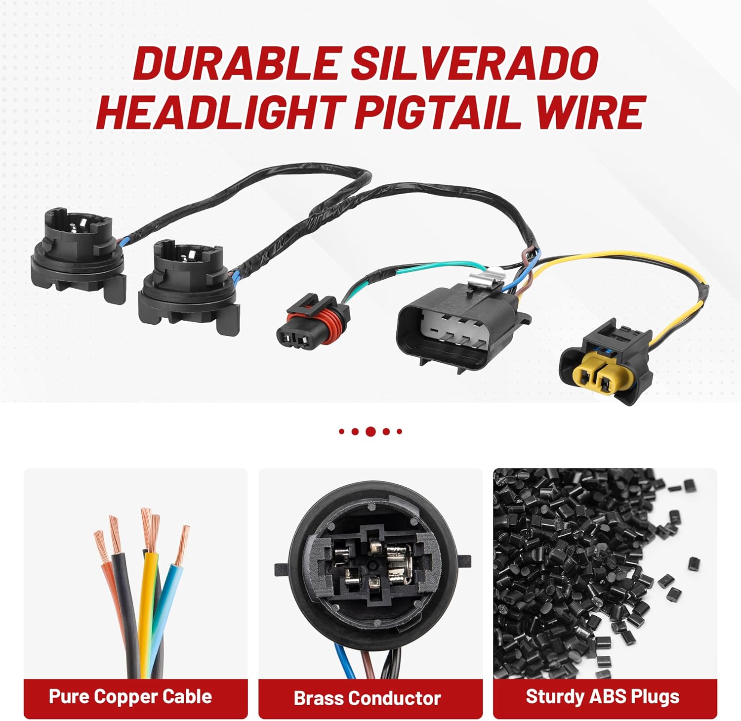 RED WOLF 645-745 Headlight Wiring Harness Socket Fit for 2007-2014 Chevy Silverado GMC Sierra 1500 2500 3500HD, Replace OEM 645745 15841609 25962806 Headlamp LED Bulb Plug Retrofit Adapter