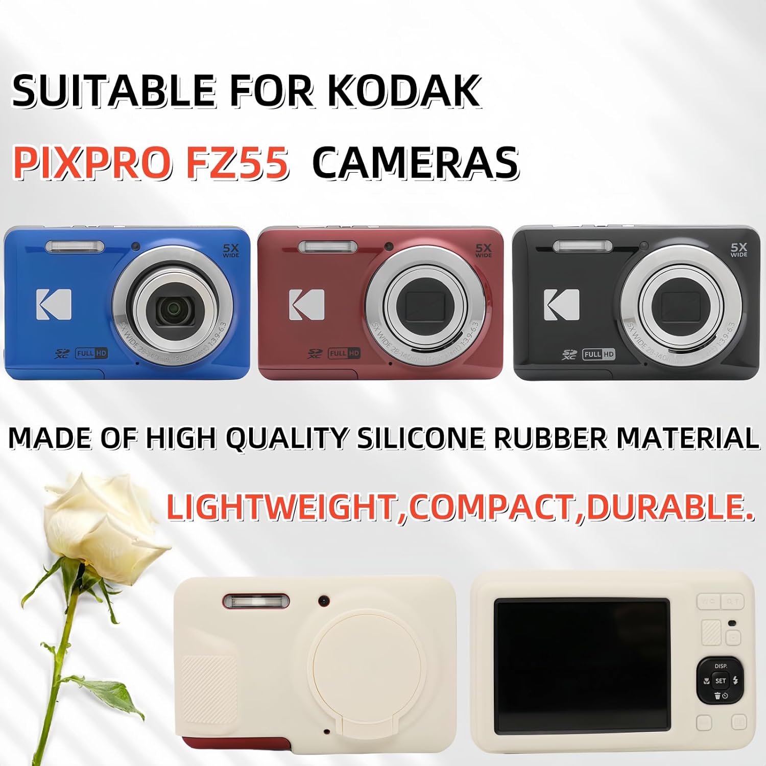 Case for Kodak PIXPRO FZ55,FZ55 accessories,Soft Silicone Protective Case Removable Lens Cover,Comes with 2 Screen Protectors and 1 Wrist Strap. (Misty White)