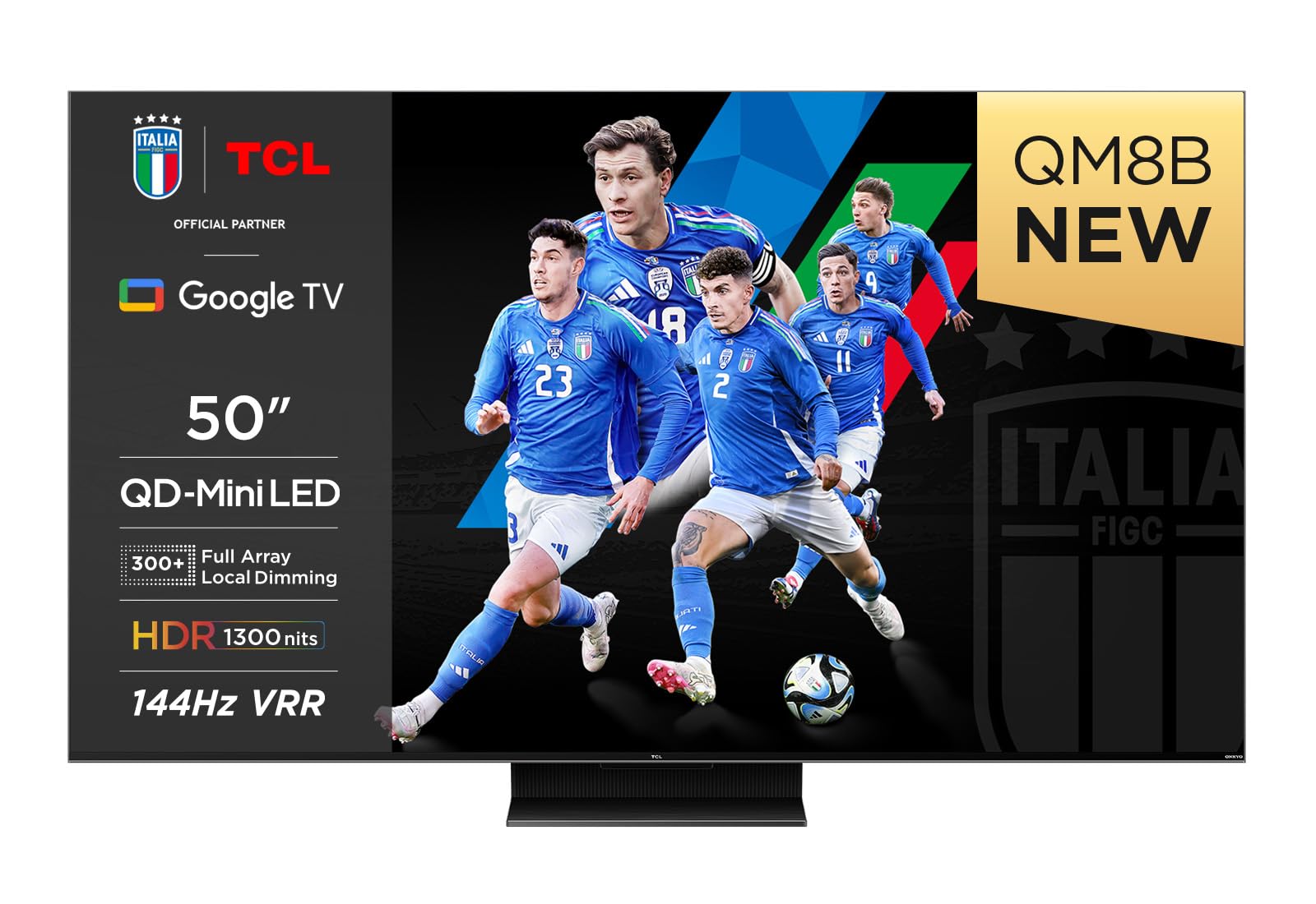 TCL 50QM8B TV Mini LED 50”, Pannello QLED 144Hz, 4K HDR Premium 1300nit, Google TV (Dolby Vision IQ - Atmos, Audio Onkyo, Compatibile con Google Assistant, Alexa, AirPlay2) 50 pollici QM8B