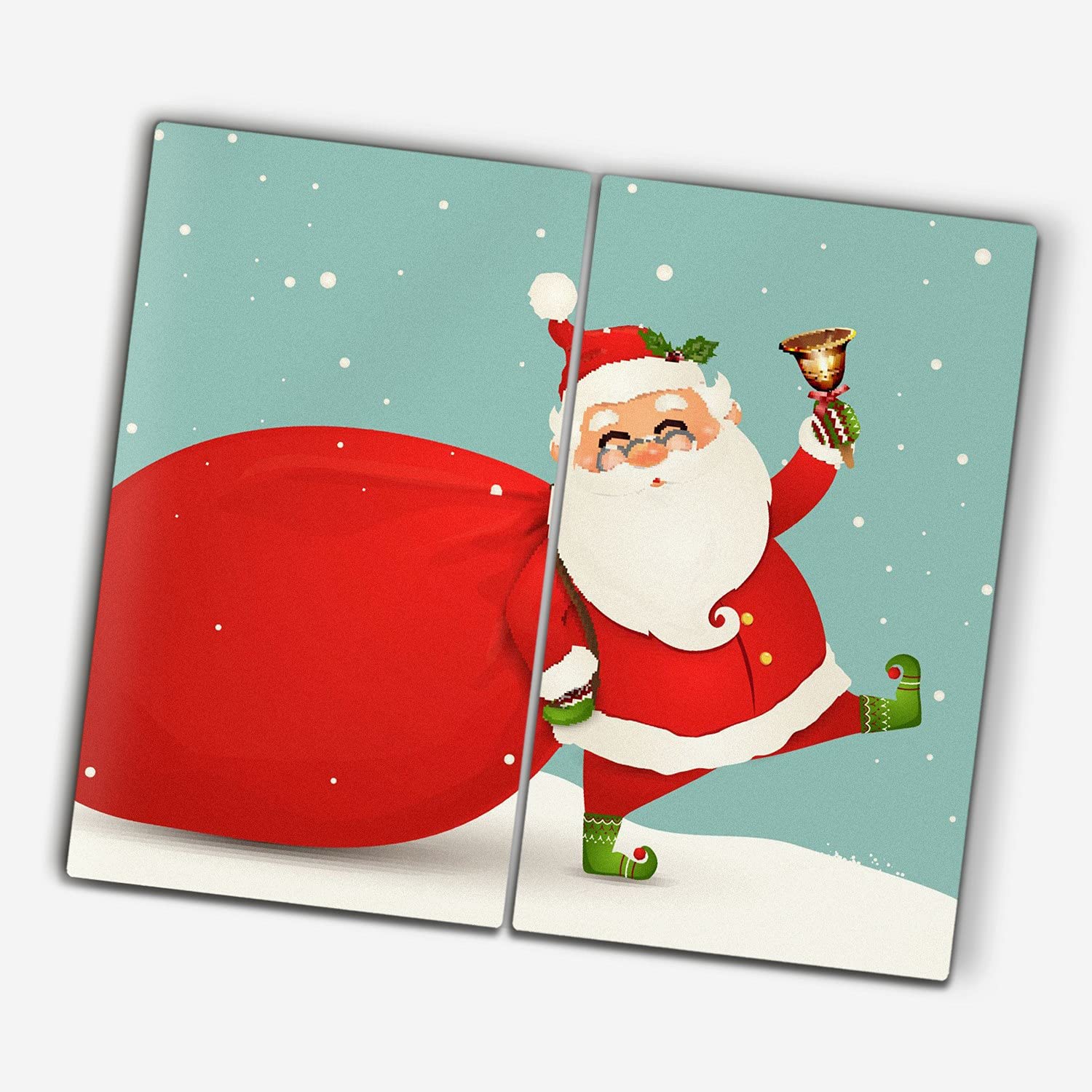 Planche à découper Noël en verre : idée cadeau utile avec motif de Santa Claus Bell