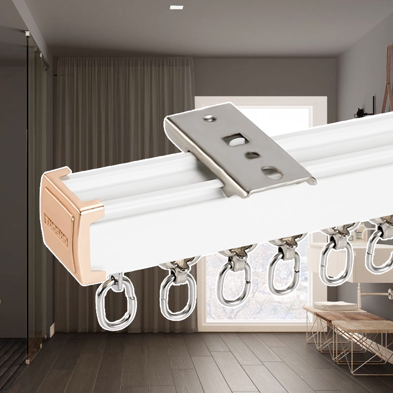 SFNIOKFG White Curtain Track Wall/Ceiling Mount, Aluminum Alloy Curtain Rail Rods for Bathroom/Room Privacy/Corner, Cuttable Curtain Rod Rails (Color : Ceiling Mount, Size : 700cm/23ft)