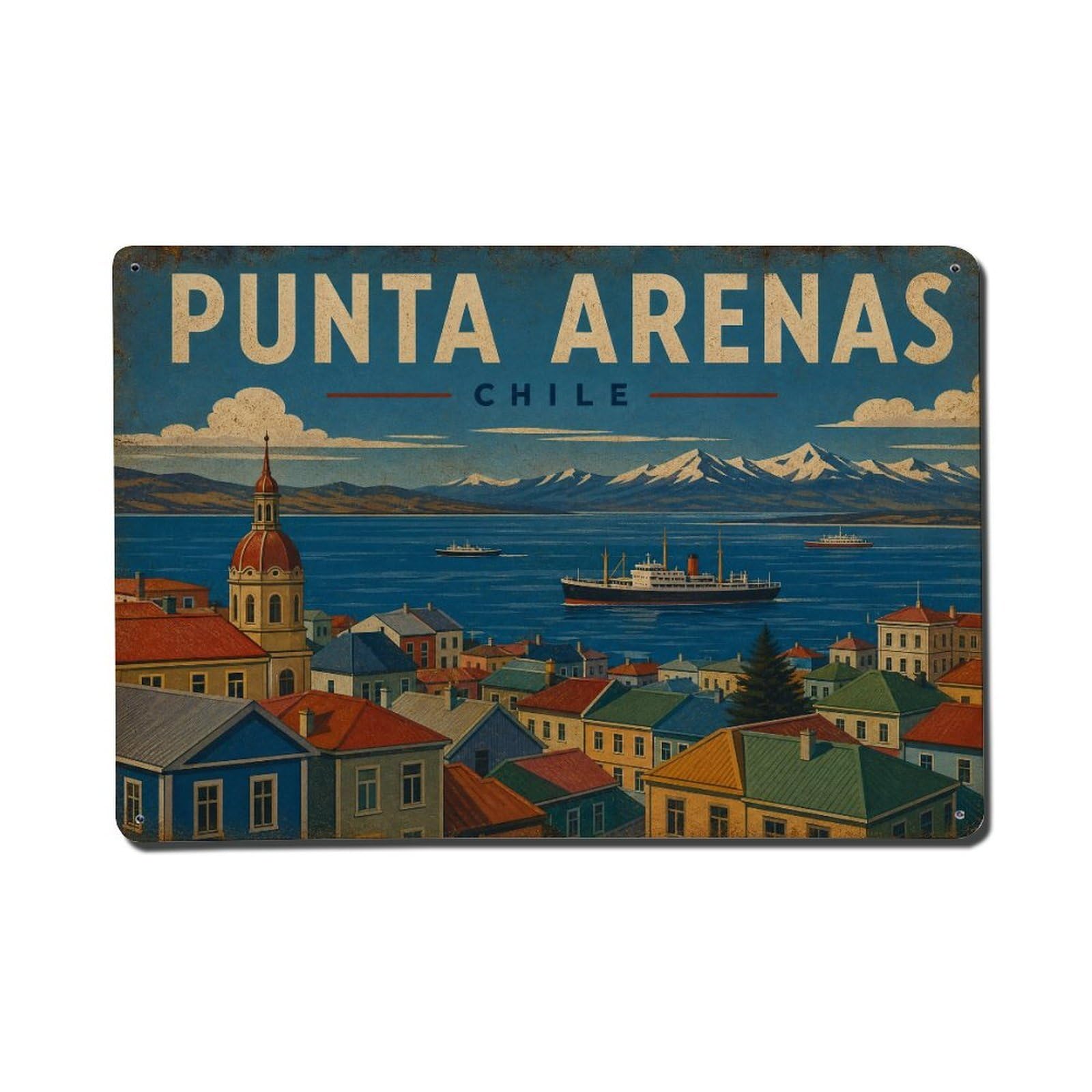 Retro Travel Chile Punta Arenas Metal Tin Sign