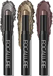 FOCALLURE Conjunto de 3 peças de creme, iluminador de olhos fosco e brilhante, lápis à prova de vincos de alta pigmentação, maquiagem iluminadora de sombra de olhos de longa duração, luar enterrado