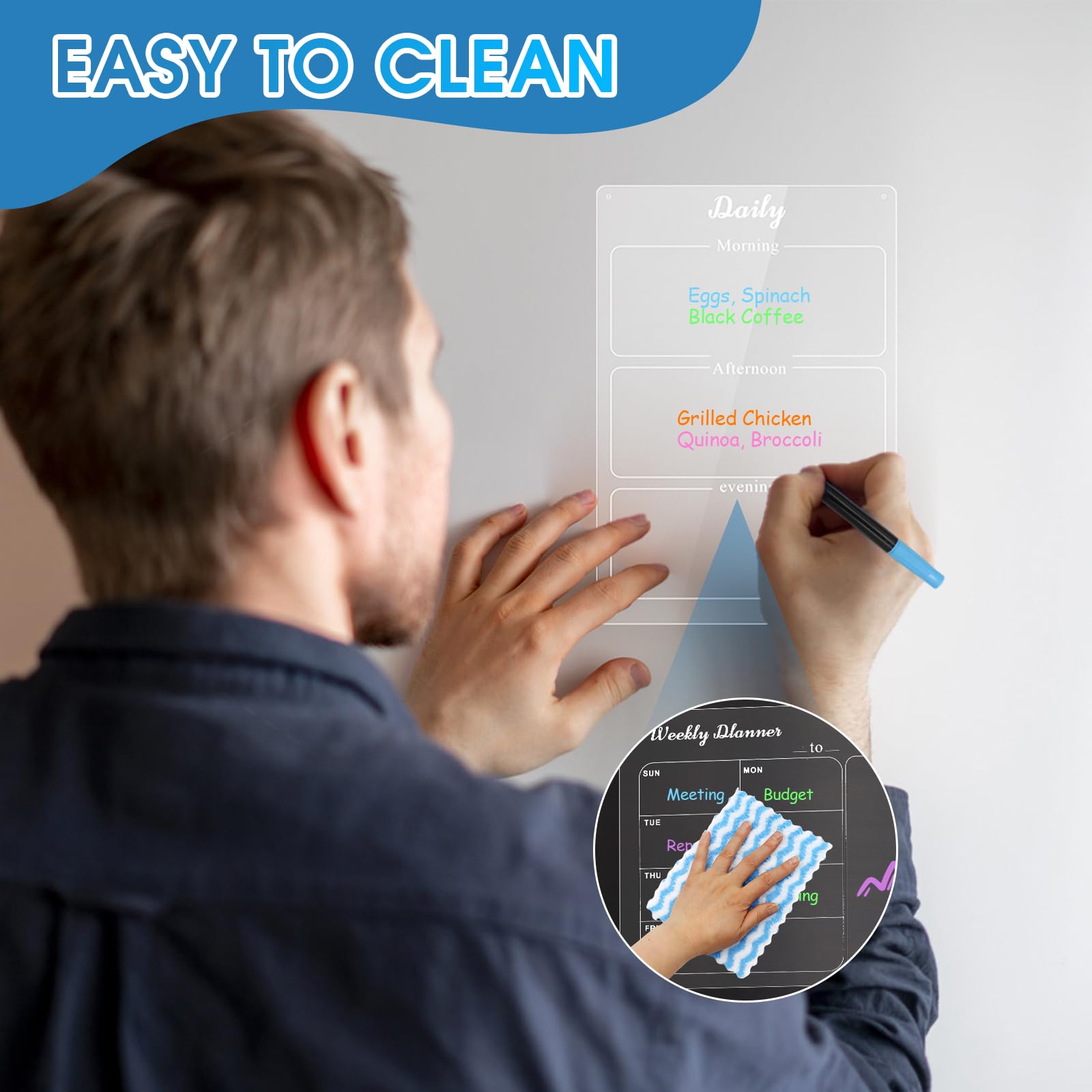 ZOCONE 3PCS Acrylic Calendar for Fridge Clear to Do List (15.75x11.8in2+11.8x7.8in1) Magnetic Fridge Planner for Kitchen Office Classroom Meal Planner Refrigerator Weekly with Pens and Holder, Towel - Image 4