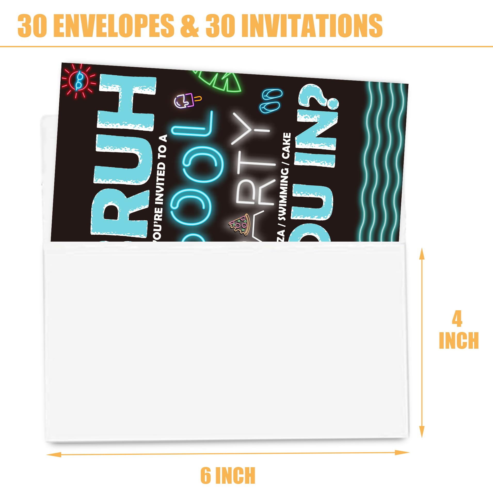 VIVORA Pool Party Birthday Invitation Card for Boys Girls, Swim Pool Birthday Party Invites, 30 Cards & 30 Envelopes, 4x6 Inches, Double-Sided