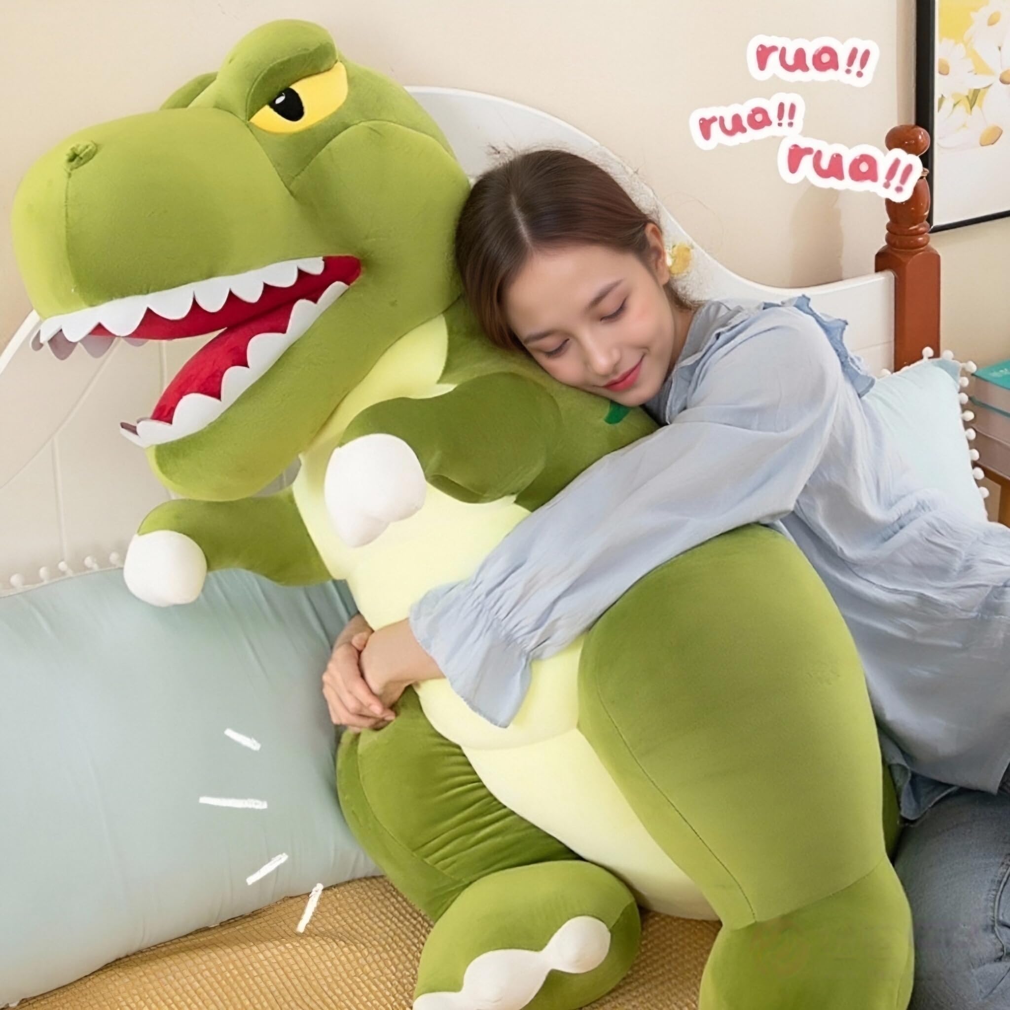 XXL Dinosaurier Plüschtier – Großes Kuscheltier Dino, Weiches Stofftier zum Umarmen, Riesiges Plüschtier für Kinder, Geschenk für Jungen und Mädchen (80CM,Grün)