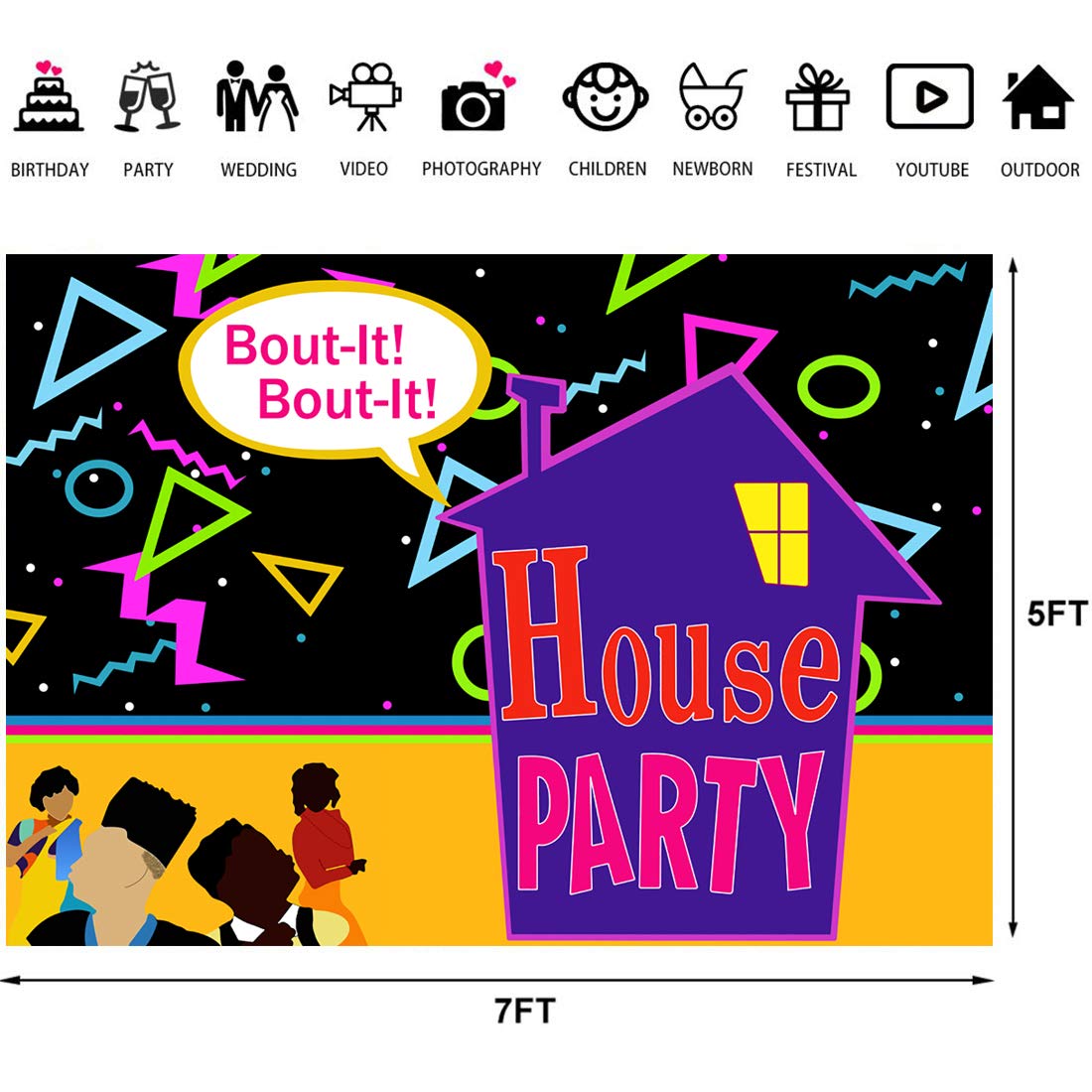 Fondo de Fotos para Fiesta de Familia de los años 90 con diseño de casa de Rebote, Fondo de Fiesta de cumpleaños, decoración, decoración de Fiesta, Accesorios para Cabina de Fotos
