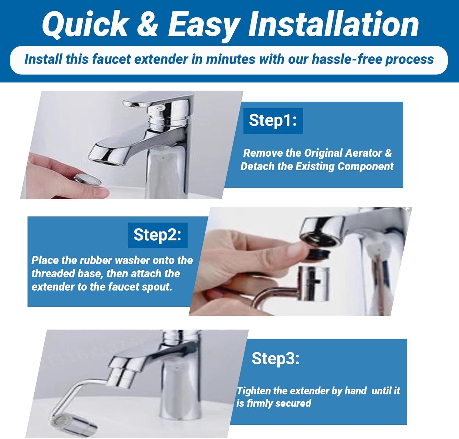 Faucet Extender for Bathroom Sink, Dual Modes Bubble Stream & High Pressure Spray, 1440° Rotation 4 Connector Foldable Design, Fits Most Faucets for Kitchen Bathroom Sink, Splash Proof Water Saving