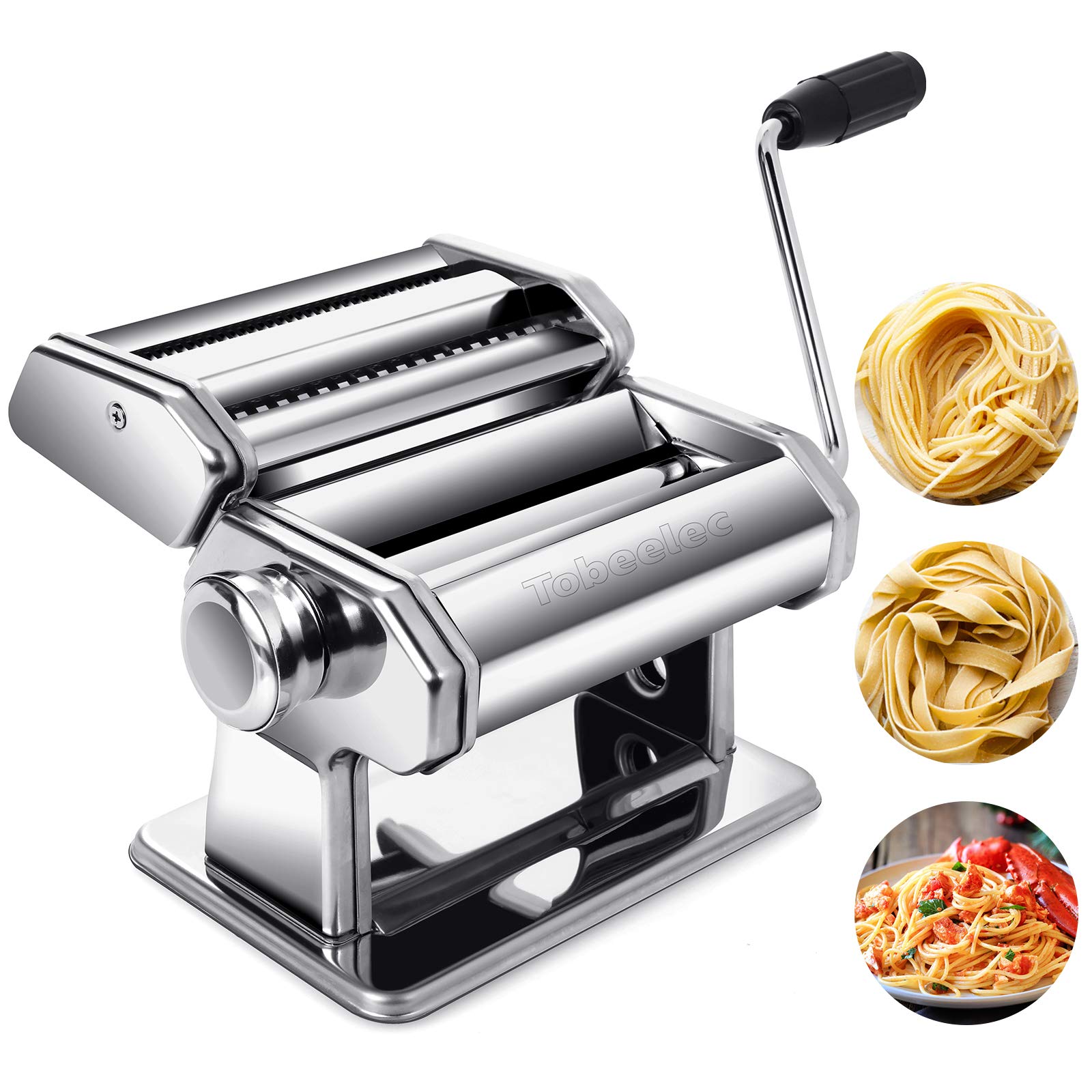 TobeelecPasta Maker, Stainless Manual Pasta Machine with 2 Pasta Cutters Perfect for Homemade Spaghetti and Fettuccini, Lasagna, Dumpling Skins (Silver)