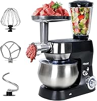 Lifecreek 3-in-1 Stand Mixer 5.3Qt 660W: Tilt-Head Electric Mixer with Meat Grinder, Juicer & Stainless Bowl (ST27M01)