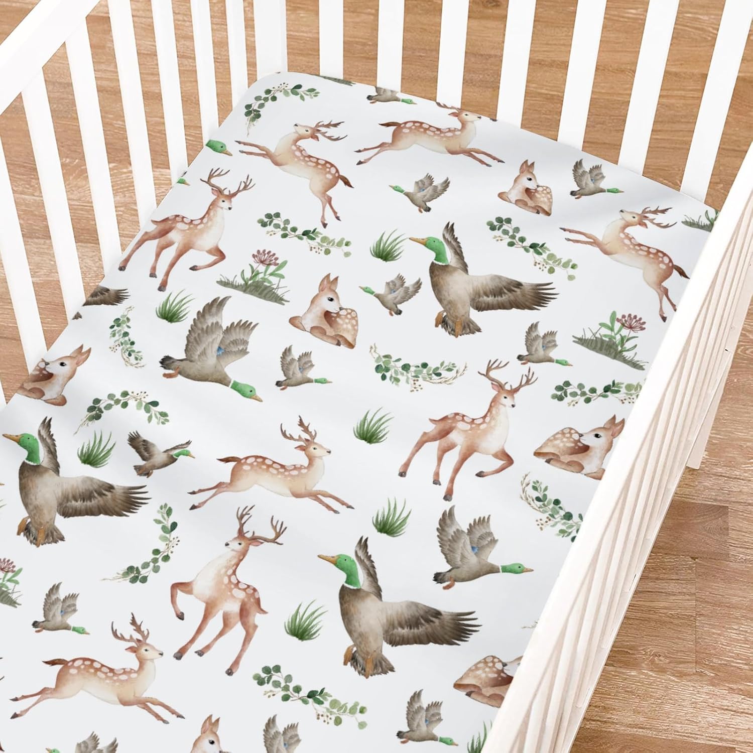 Woodland Wild Animals Hunting Crib Sheets for Girls and