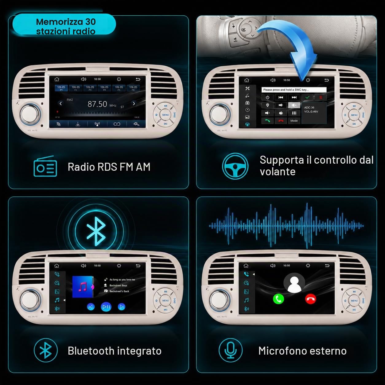 Autoradio Thihphoatli 1DIN Wireless CarPlay DSP RDS per FIAT 500 2007-2015 | Sistema Linux,avvio rapido 2s,Plug&Play,Bluetooth,CANBUS,comandi volante originali,schermo supporto telecamera posteriore