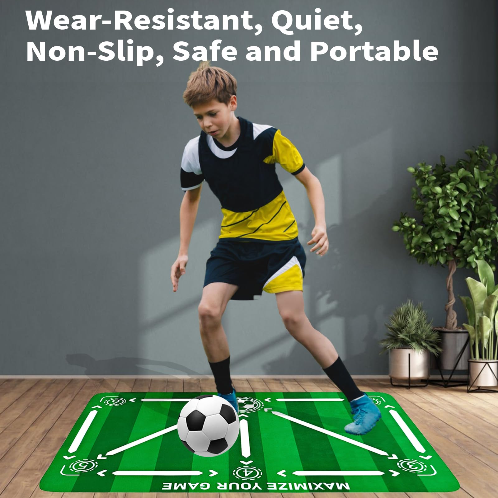 Soccer Training Mat with Adjustable Soccer Trainer - Non-Slip Soccer Training Equipment for Kids Youth to Boost Speed, Strength & Coordination | Soccer Trainer for Indoor/Outdoor Drills