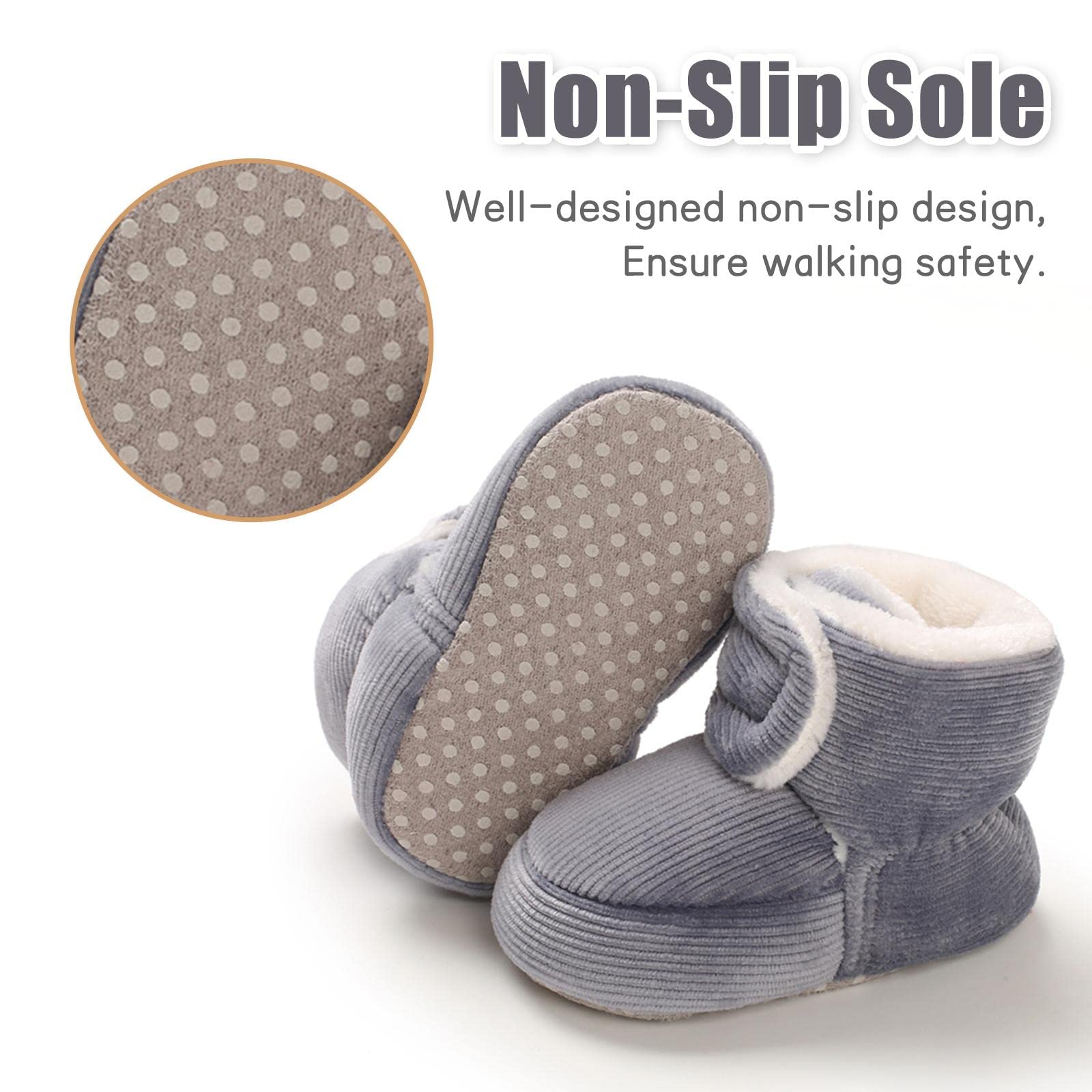 Baby Winter Warm Fleece Bootie, Newborn Non-Slip Soft Sole Winter Shoes Sock Shoes Cute Adjustable Crawling Shoes Prewalker Boots for Girls Boys Toddler 0-18 Months - 5