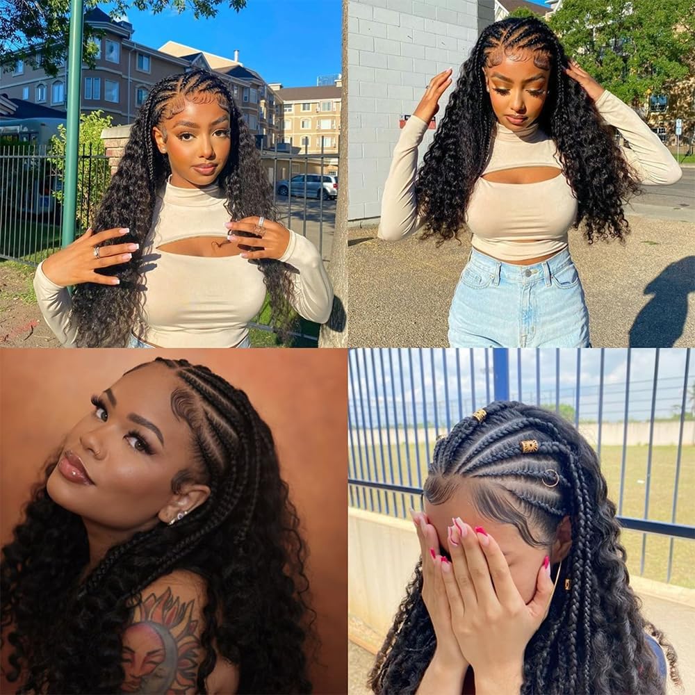 Synthetic Lace Front Wig Knotless Braids Pre Plucked Natural Hairline DOSAY 36-Inch Side Part Full Lace Front Braided Wig Cornrow  main image 4
