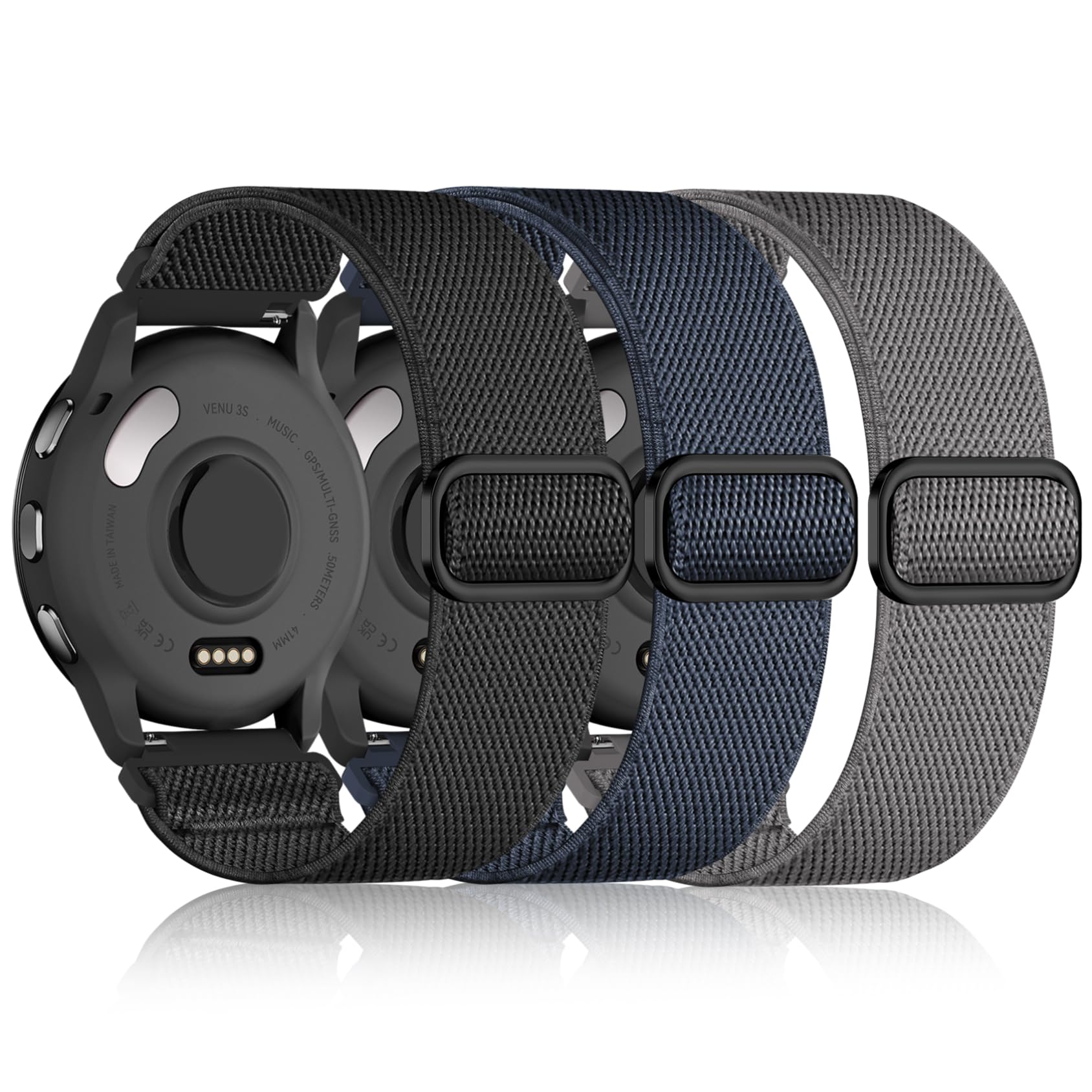 Wizvv 18mm Nylon Sport Elastic Bands Compatible with Garmin Vivoactive 4S, Venu 3S/2S Venu 4 41mm Watch Band, Forerunner 265s/255s, 3 Pack Fabric Loop