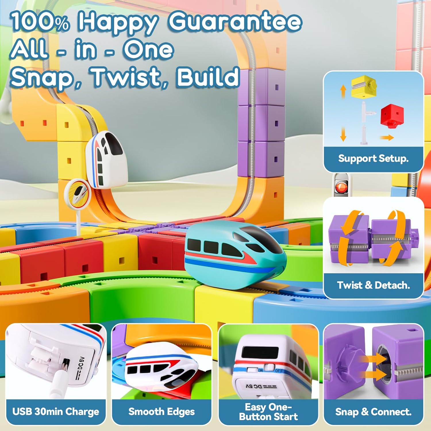 KlickRail 3D STEM Electric Train Set for Kids, Infinity Racer Train Cube Track, Anti-Gravity Tracks for Toddlers 3-5, DIY Track Car Toys, Gift Train Set for Boys Girls Ages 4-8