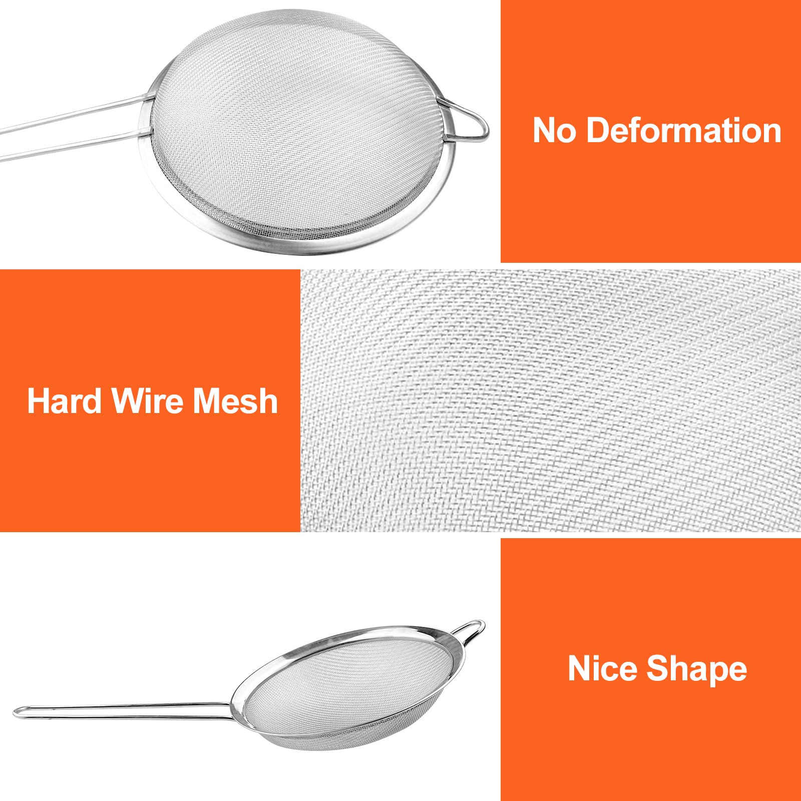 Relota Passoire Inox 19/25/35 cm Tamis Cuisine Maille Fine Filtre Égoutter Poudre Pâtisserie