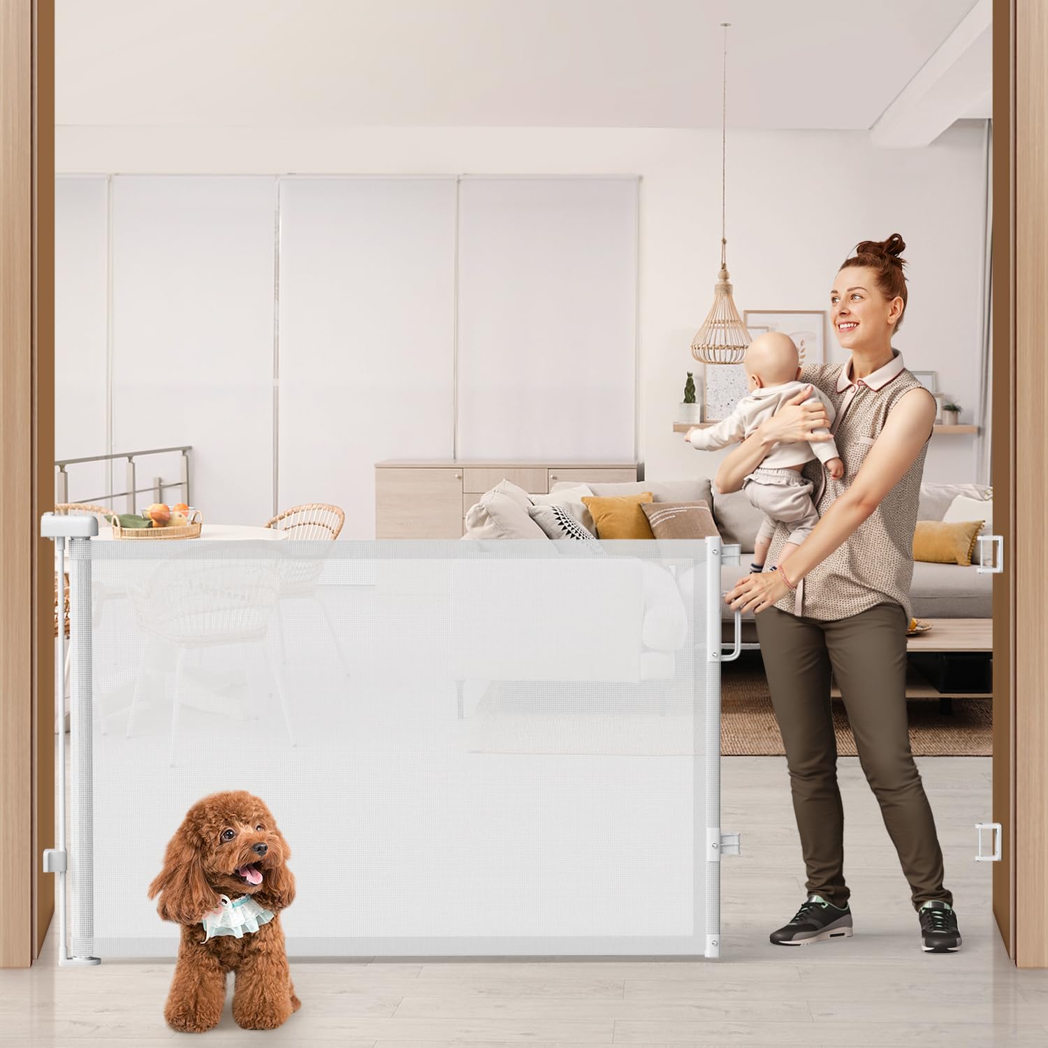 Cideny 76'' Retractable Baby Gates Extra Wide, Mesh Long Dog Gate for Wide Openings, Indoor Outdoor Stair Gate for Doorways Hallways Deck Porch, Child