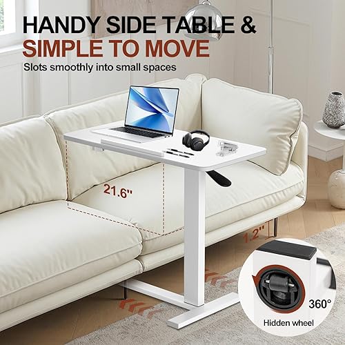 Miniatura 5 de Mobile Standing Desk Portable Pneumatic Laptop Rolling Cart Adjustable Height, Tiltable Overbed Table Sit Stand Computer Workstations for Home