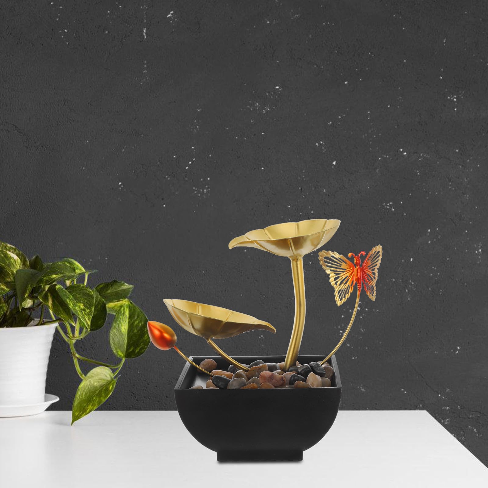 Housoutil Fontaine de Bureau Mini Cascade Feuilles de Lotus – Décoration Dintérieur pour Bureau et Espace de Travail