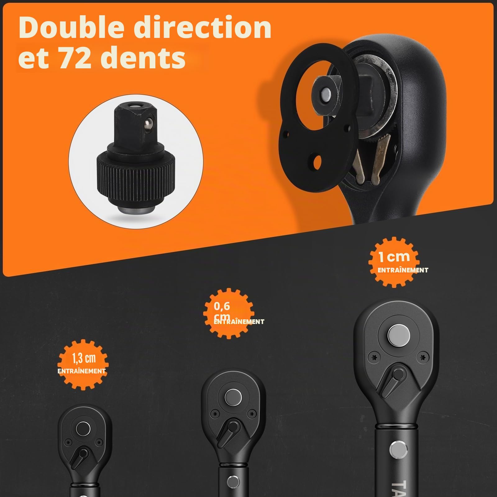 Clé Dynamométrique 1/4" 3/8" 1/2" 5-25Nm 10-60Nm 20-220Nm Précision ±3% 72 Dents Cliquet Réversible 3 Pièces