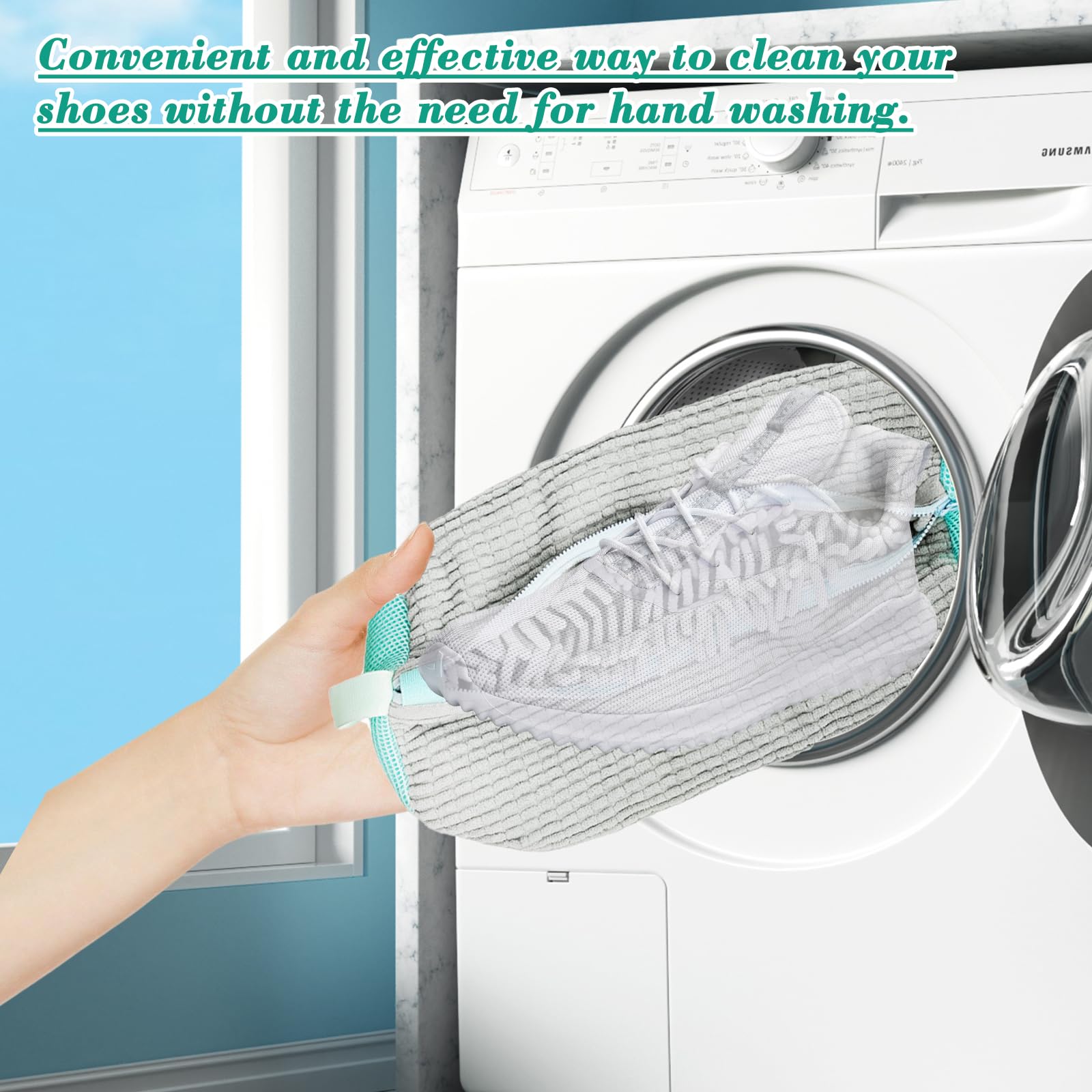 Sacchetti Lavascarpe Lavatrice - 2 Pezzi Grigi In Rete Riutilizzabile - Foto 7