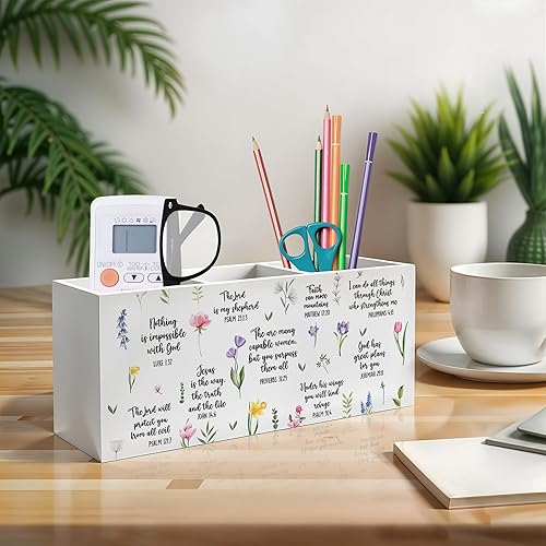 Miniatura 3 de Soporte Inspirador Floral para Bolígrafos y Lápices con Versículos Bíblicos, Decoración Cristiana para Oficina en Casa, Organizador de Bolígrafos y