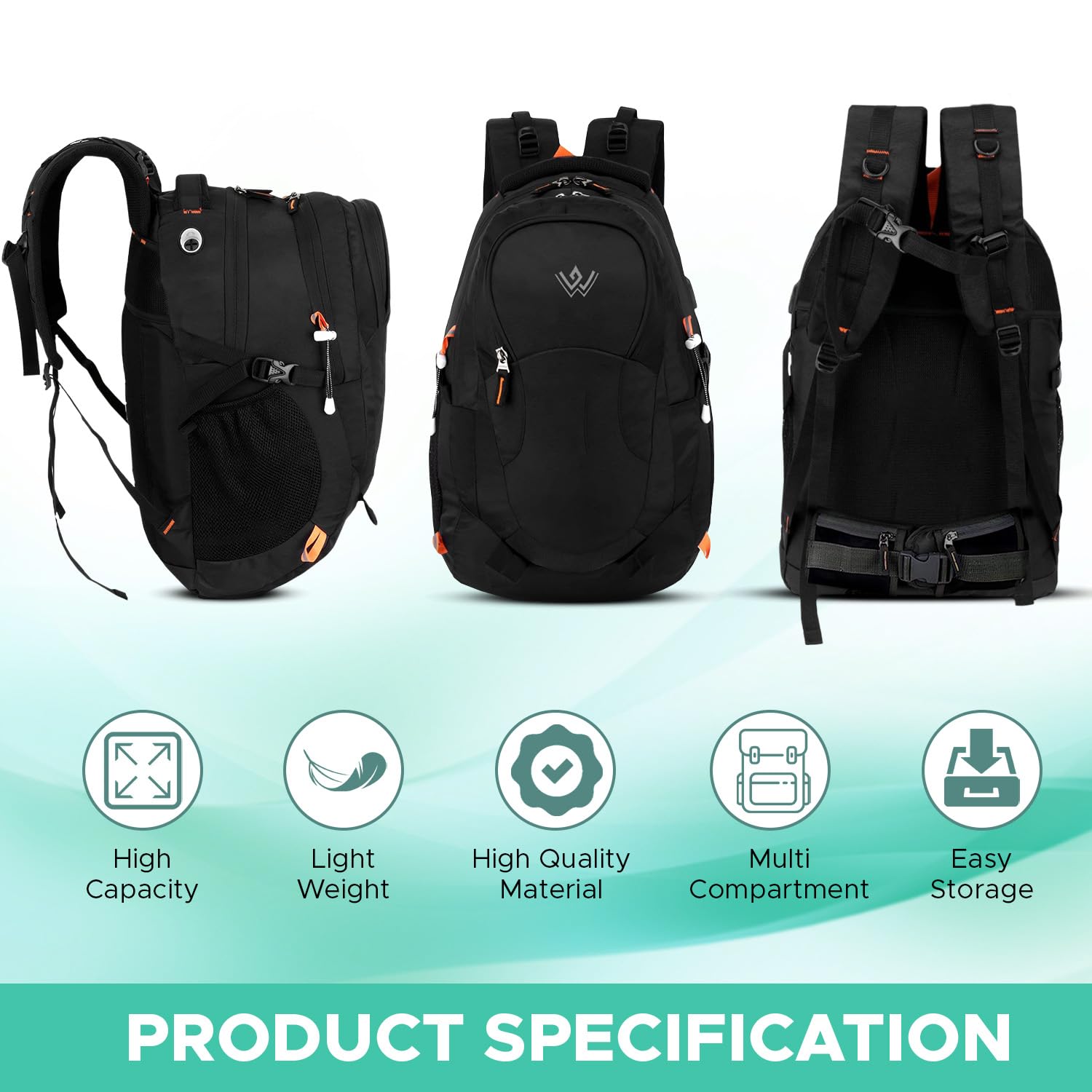 Wesley Spartan Unisex Travel Hiking Laptop Bag fits Upto 17.3 inch with Raincover and Internal Organiser Backpack Rucksack College Backpack 12