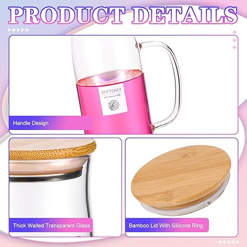 Miniatura 3 de PYQTH Juego de dispensador de detergente de vidrio para ropa con tapas y asas de bambú, elegantes recipientes recargables de 50 onzas para