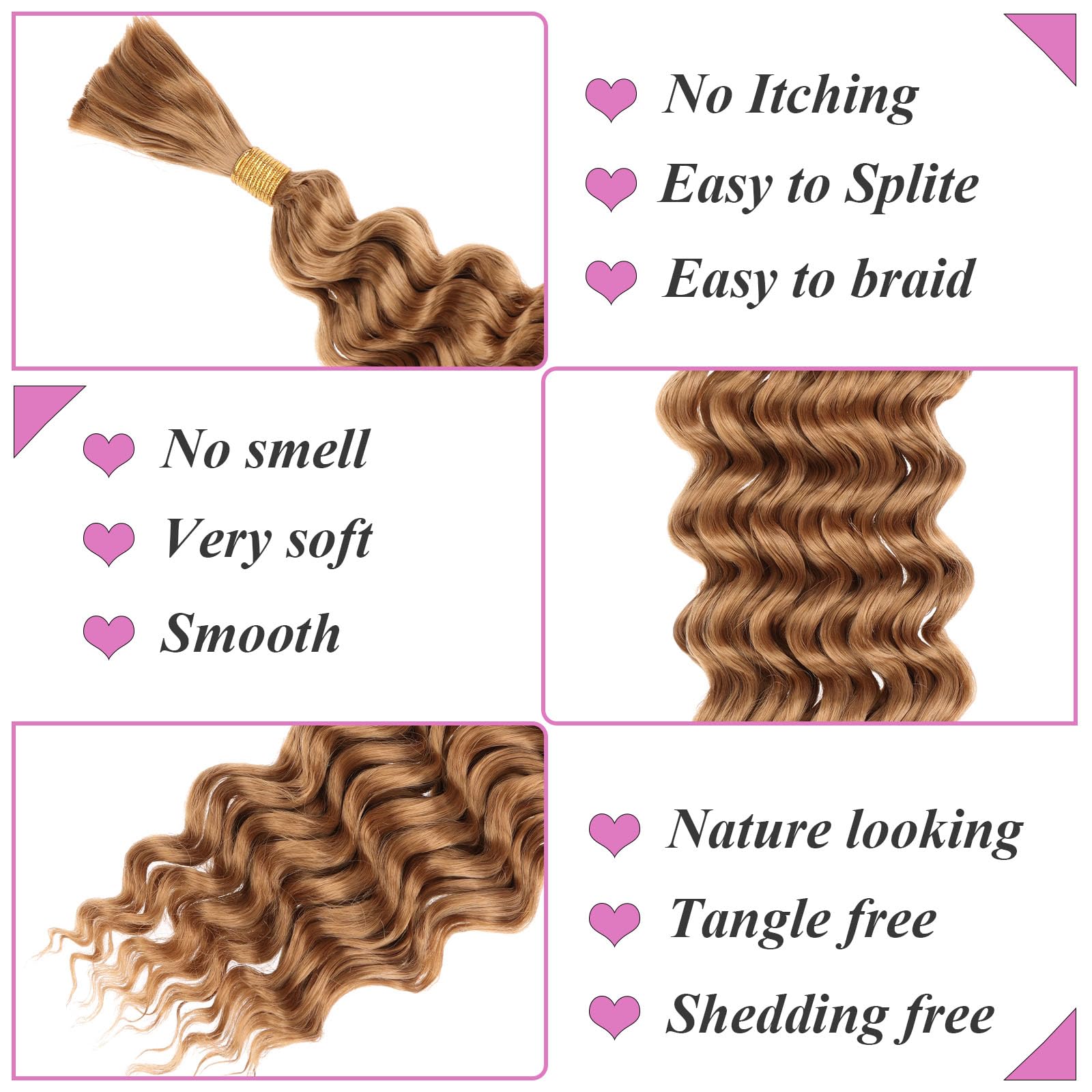 Samtress Deep Wave Bulk Braiding Hair 18 Inch No Weft Braiding Hair Synthetic 160g Honey Blonde Wet and Wavy Curly Hair Bundle for Boho Braids (#Honey Blonde) - Image 3