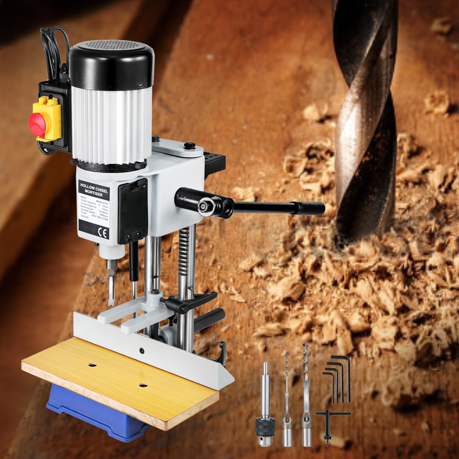 VEVOR Macchina Mortasare Lavorazione del Legno, Mortasatrice Scalpello da 750 W Velocità 2800 giri/min, Mortasatrice Cava con Set di Punte per Scalpello, Mortasatrice per Fori Rotondi Quadrati Legno