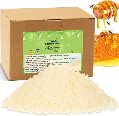 Gránulos de cera de abeja blanca de 5 libras, cuentas de cera de abeja blanca de grado alimenticio, cera de abeja triple filtrada para hacer velas,