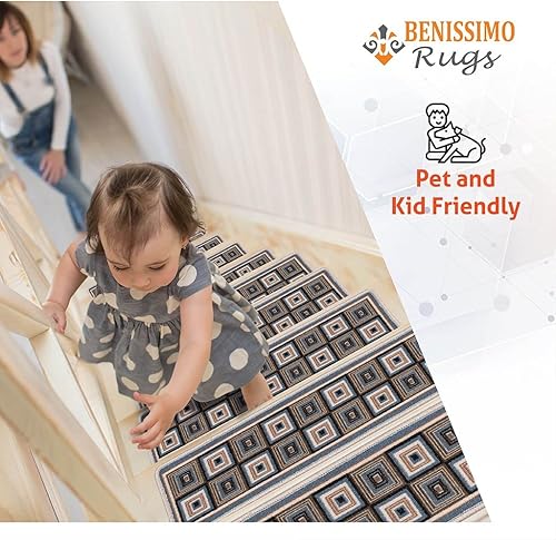 Miniatura 5 de Benissimo Alfombra antideslizante para escaleras algodón diseño moderno impreso tapete suave para peldaños de madera en interiores juego de 2 9 x 32