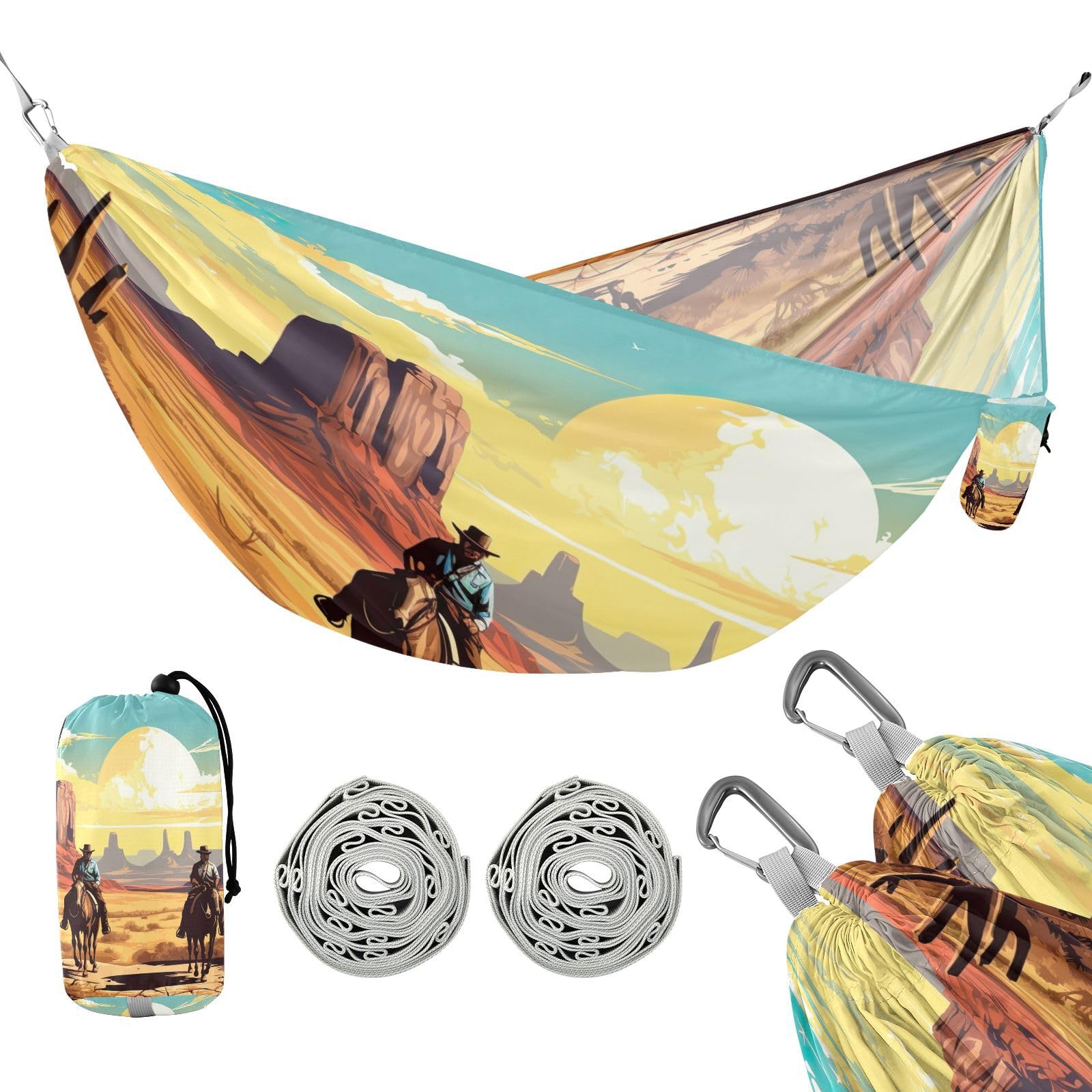 Haskirky Cowboys Camping Hammock, Single Portable Hammocks with Tree Straps & Attached Carry Bag, 330Lbs Capacity Perfect for Outside Indoor Hiking Beach Backpack Travel