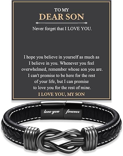 Love You Forever Leather Bracelet Gifts for Men Him Teen Boys, To My Brother Son Grandson Nephew Friend Dad Husband Christmas Birthday Valentines Fathers Day Graduation Back to School Gifts