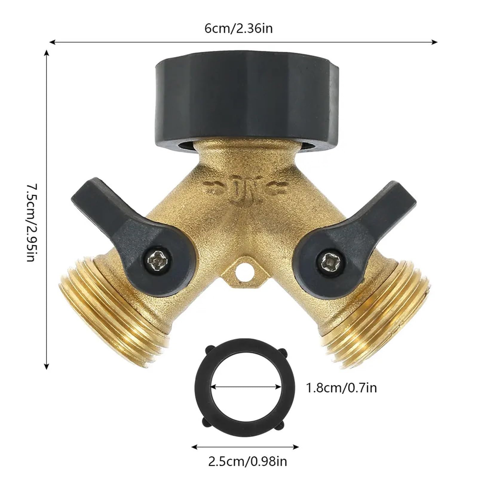 Divisor de manguera para grifo, Divisor de manguera doble latón en forma Y 2 vías, 1/2 piezas, adaptador espiga rosca 3/4 pulgadas for agua