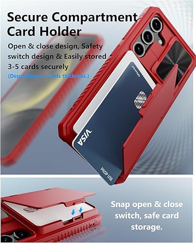 Miniatura 3 de ATATOO Funda para Samsung Galaxy S24 con tarjetero (almacena 4-5 tarjetas) y cubierta deslizante para lente y soporte, protección contra caídas de