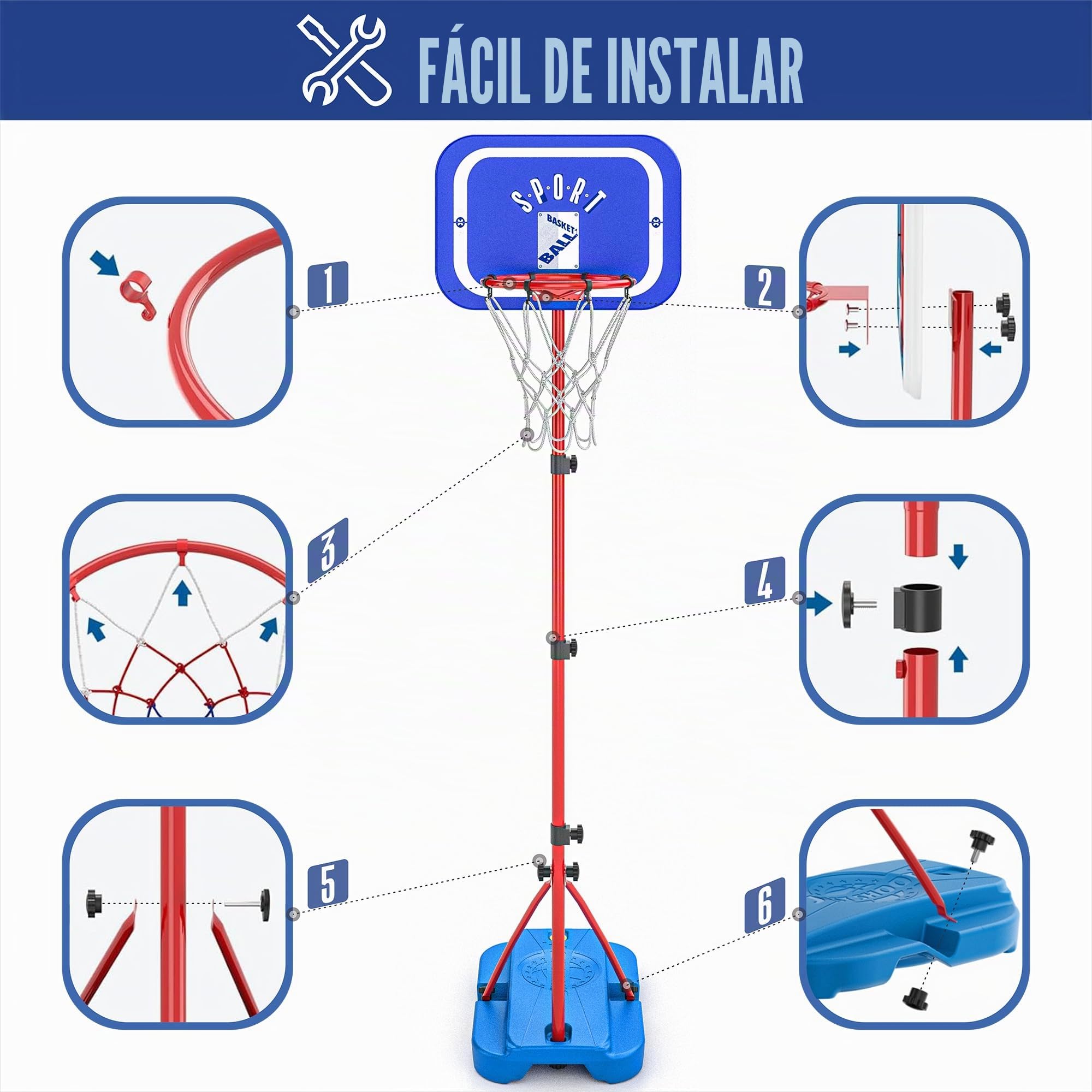 Canasta de Baloncesto Infantil, Altura Ajustable 110-190 cm, Interior y Exterior