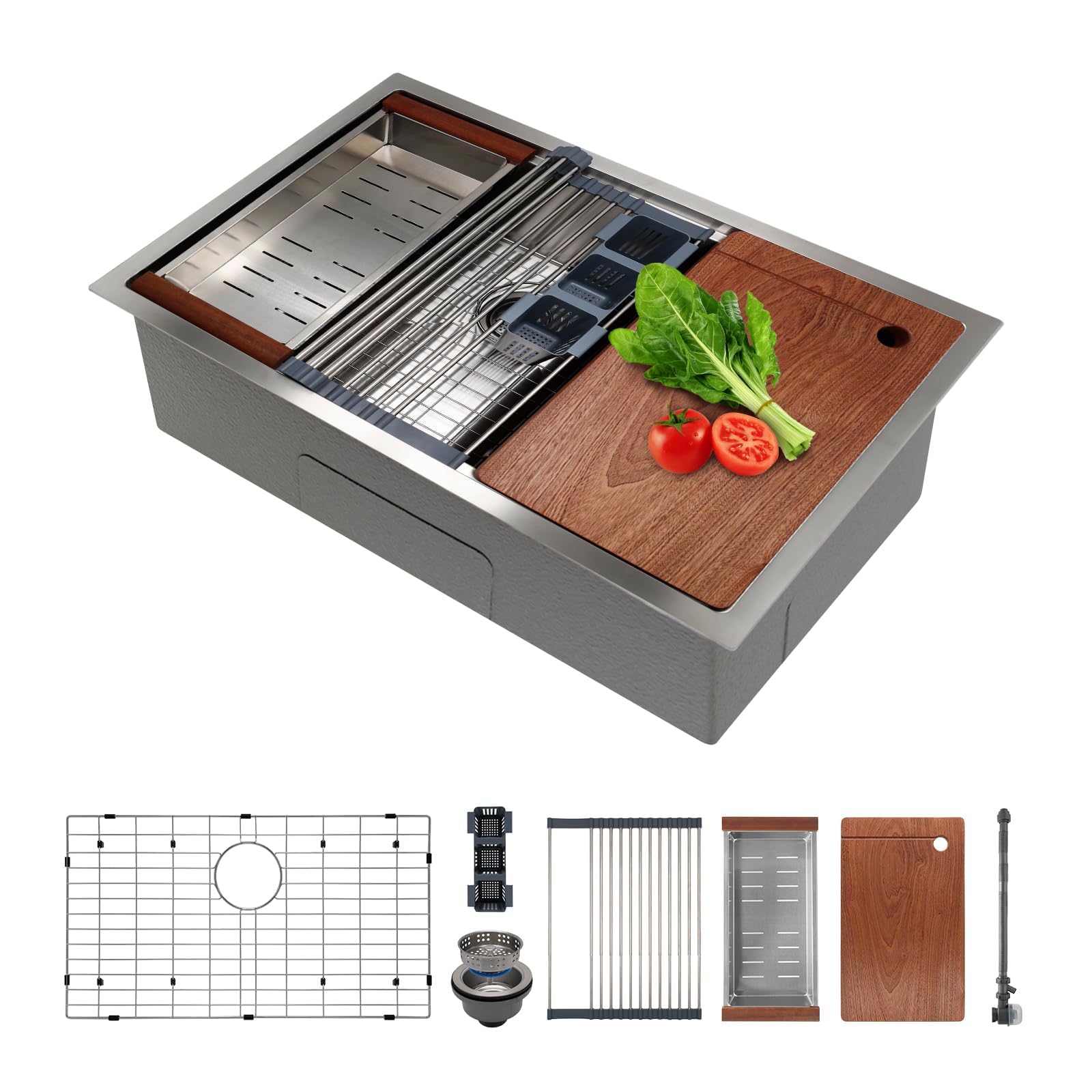 SANYCASA 30 Inch Undermount Kitchen Sink Superior Drain Kitchen