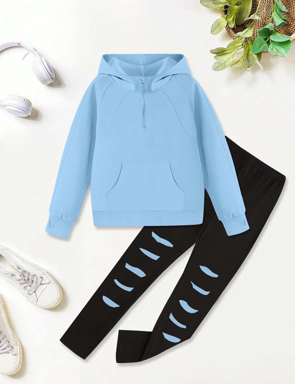 Crazyme Girls Clothes Half Zip Crop Pullover Sweatshirt 2 Piece Outfits Leggings Pants Kids Clothing 6-14Y - Image 3