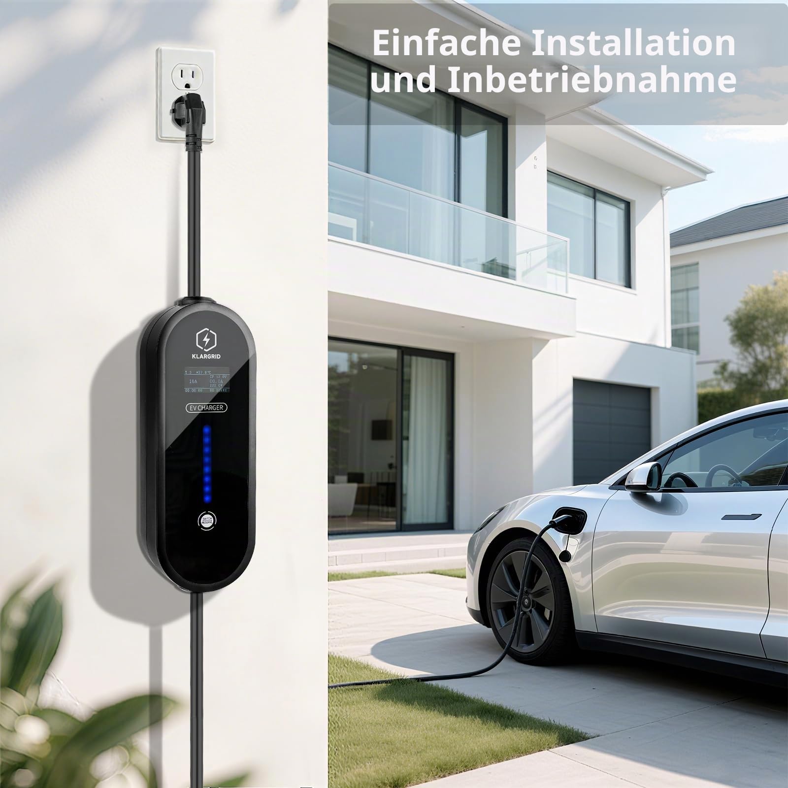 Typ 2 Ladekabel Schuko 3,5KW | 8A/10A/13A/16A | 5m | IP54 | Steuerbare Digitalanzeige | Verzögerungsstart & Stromregelung | Für Elektroauto & PHEV