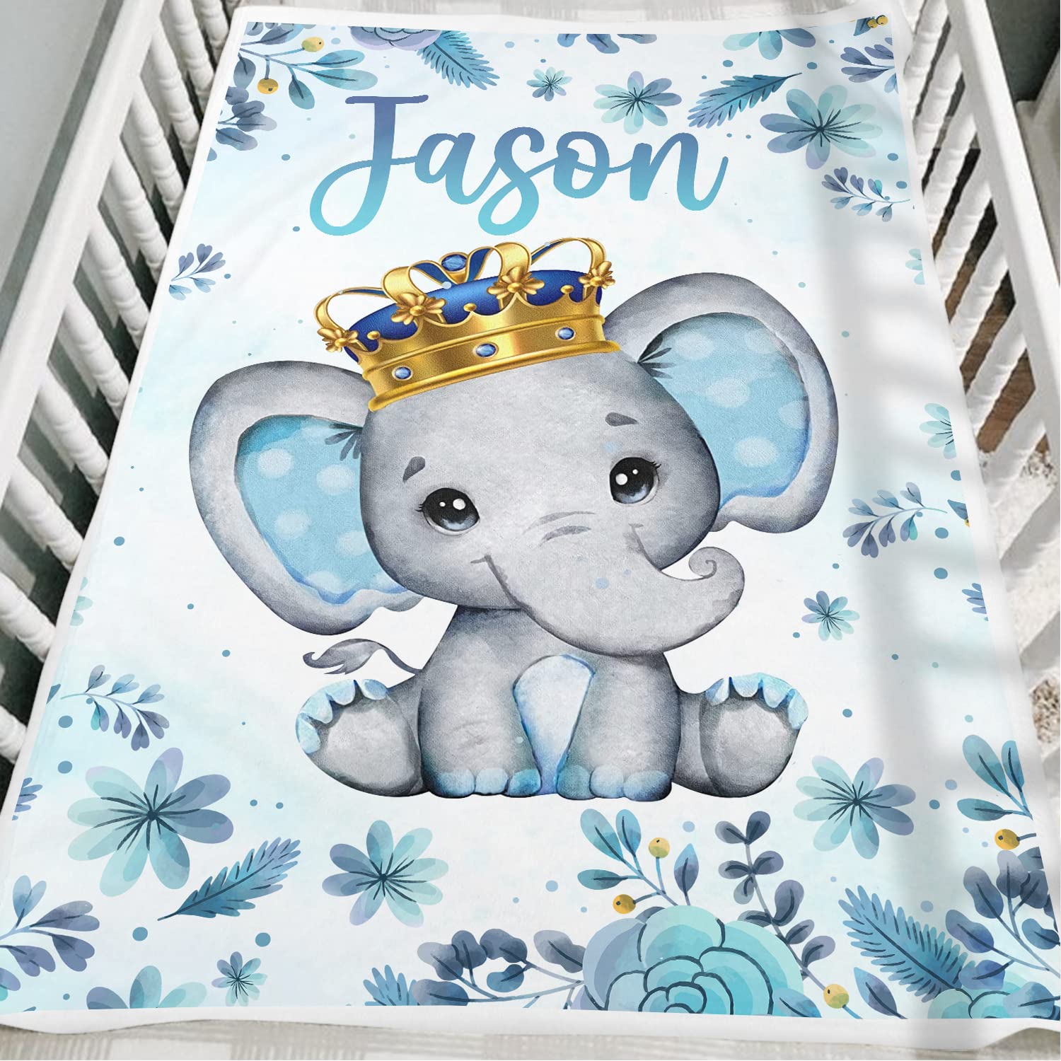 Personalized Baby Blanket With Name - Custom Sunflower Elephant Throw For Newborns & Toddlers - View #14