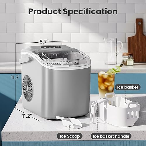 Miniatura 6 de AGLUCKY Máquina de hielo para encimera, máquina de hielo portátil con asa, máquina de hielo autolimpiante, 26 libras24 horas, 9 cubitos de hielo