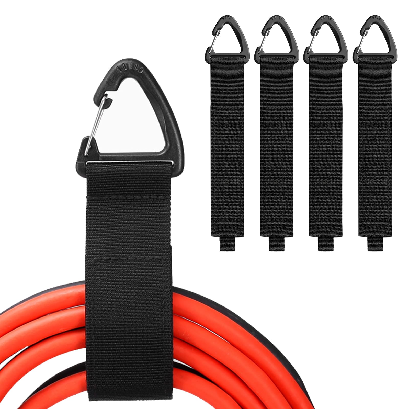 Kemay Black 4 Pcs Heavy Duty Storage Straps With Triangular Buckle, Hook-And-Loop Cable Ties And Cable Tidy Organizer For Garage Storage, Van Storage, Hose And Extension Cord Holder, Reusable Cable Straps