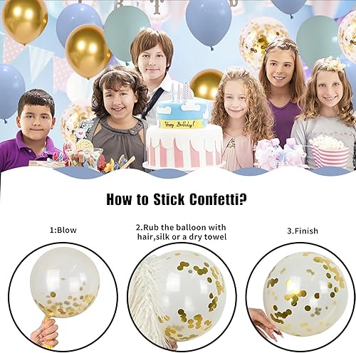 Miniatura 4 de Globos azules y verdes, juego de 60 globos de color azul claro verde menta con confeti dorado metálico, globos dorados metálicos de 12 pulgadas para